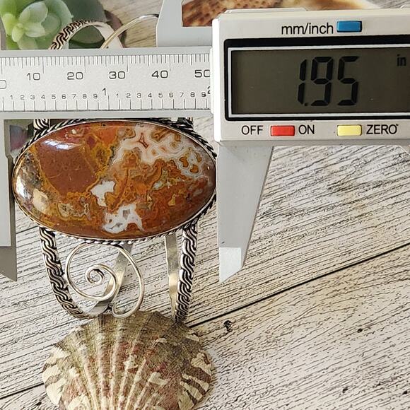 Sunset Blaze Orange Agate Wide Silver Cuff, Vibrant Sterling Silver Bracelet - Picture 3 of 10